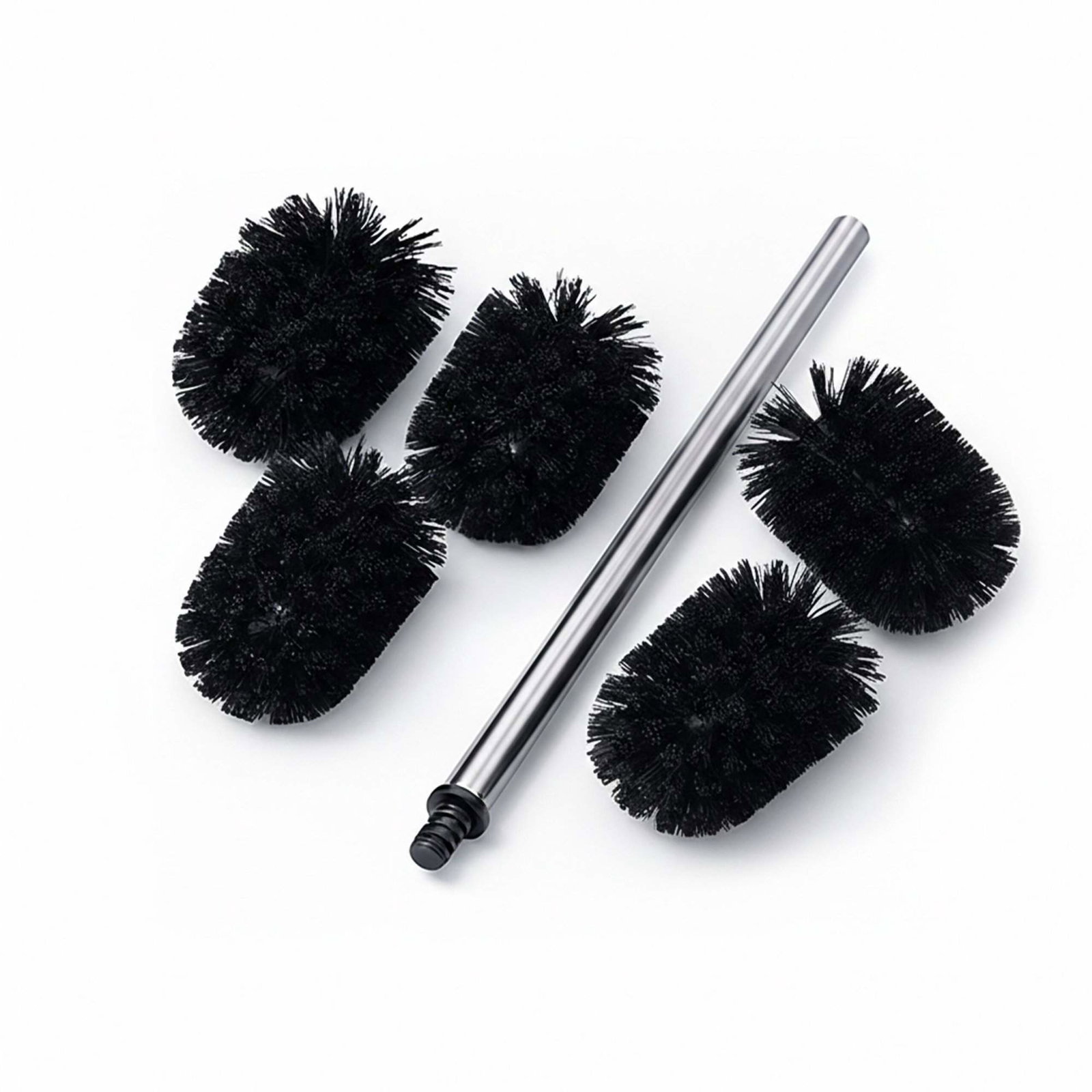 Toiletbørste med 5 udskiftelige hoveder, håndtag i rustfrit stål