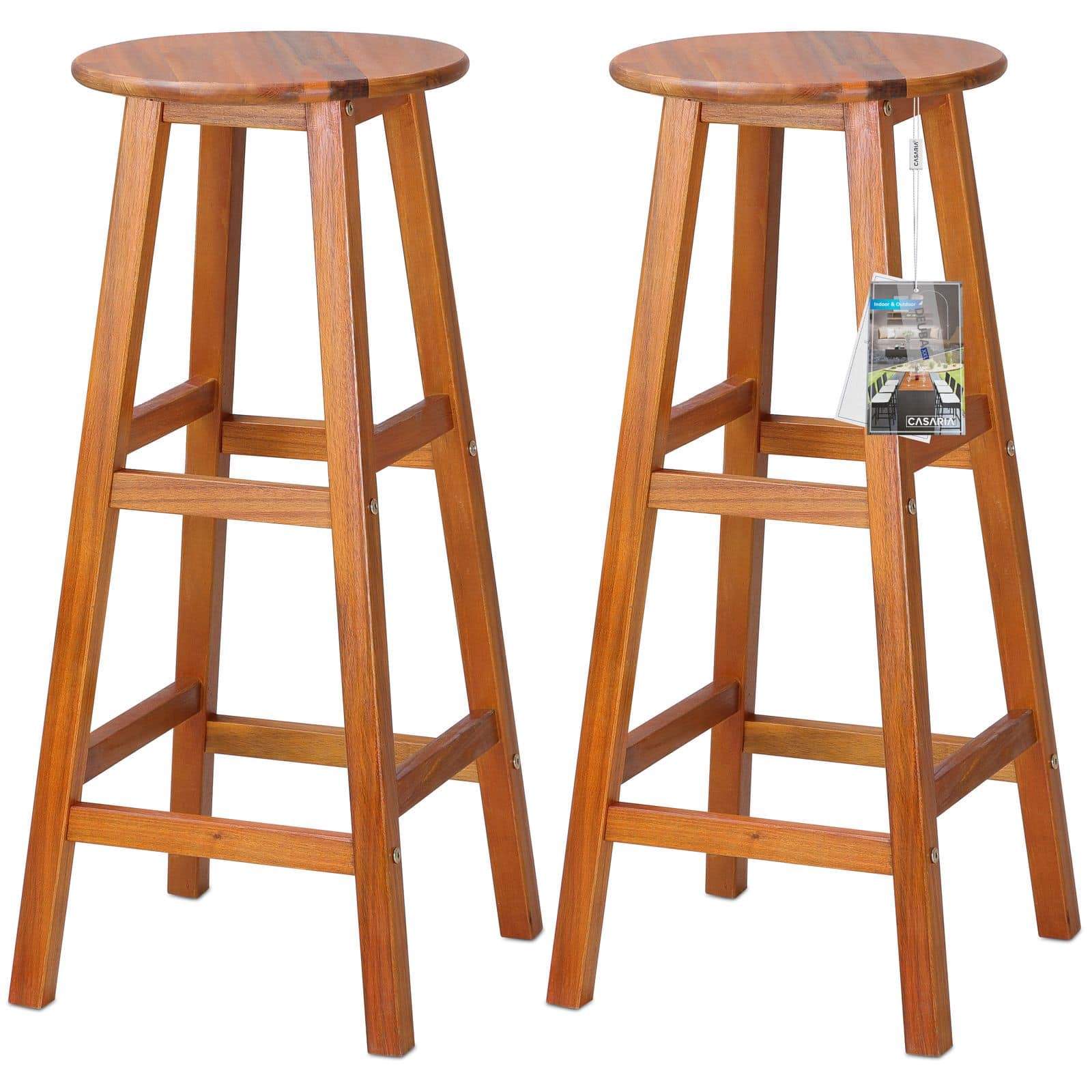 Barstole i akacietræ, sæt med 2 – Ergonomisk og robust
