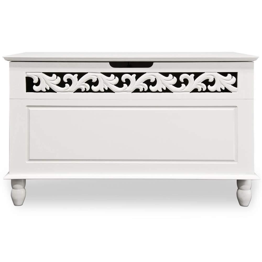 Hvid opbevaringskasse i træ – 80x40x48cm, aflåselig og alsidig