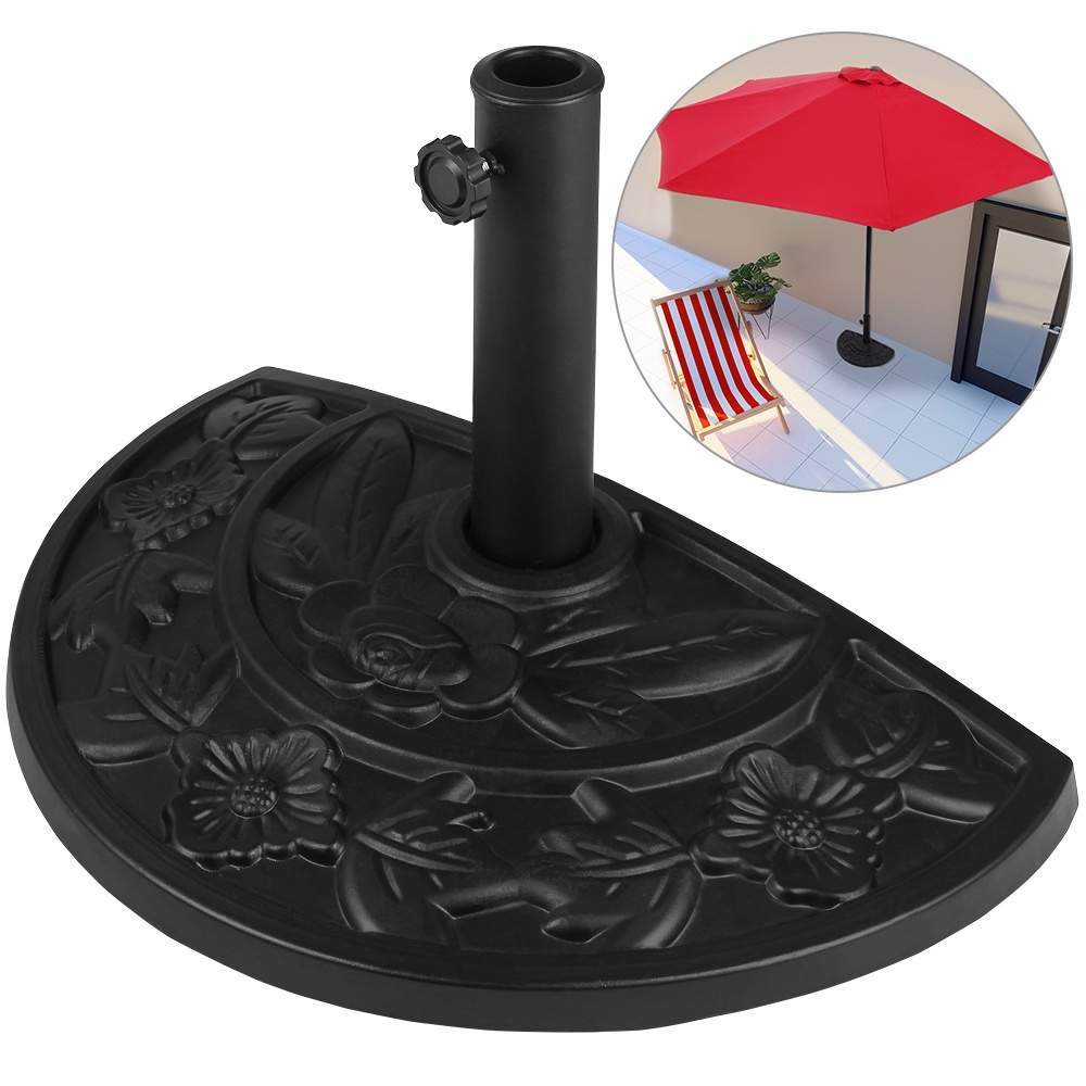 Halvrund parasolfod, sort, støbejernslook, 50x31 cm