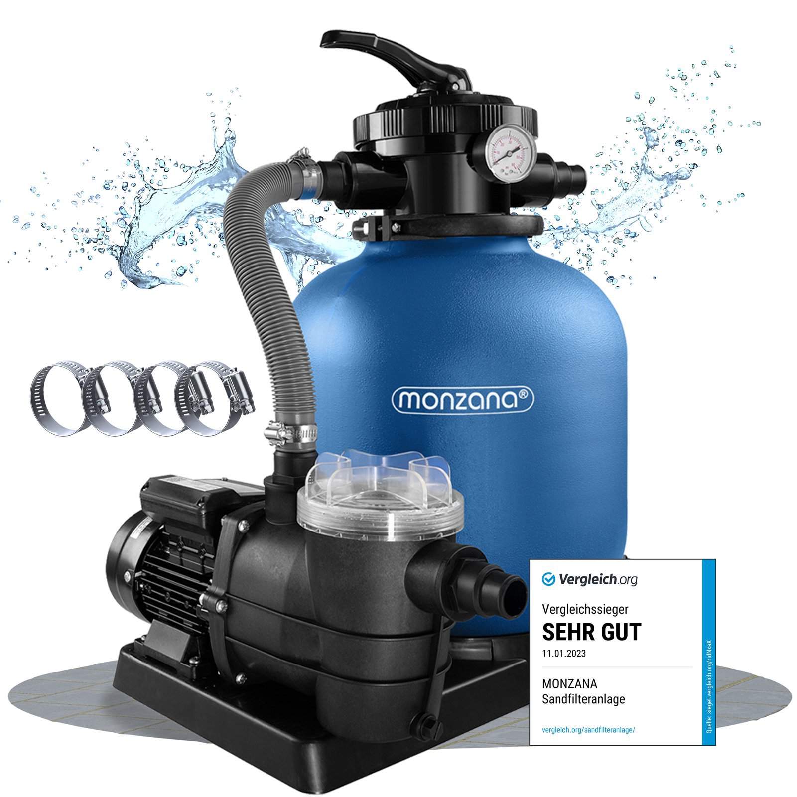 Poolsandfiltersystem, 13200 l/t, 7-vejs ventil