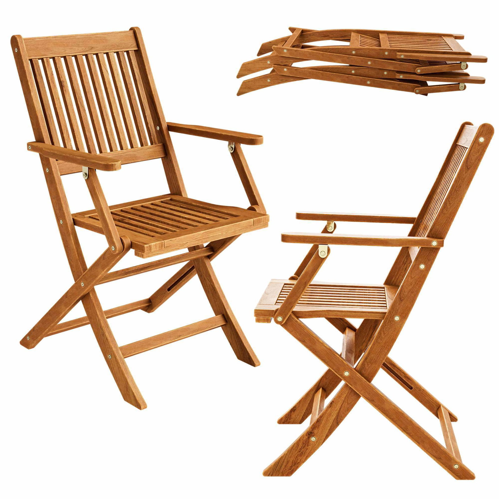 Sammenklappelige havestole i akacietræ, sæt med 2 dele, pladsbesparende
