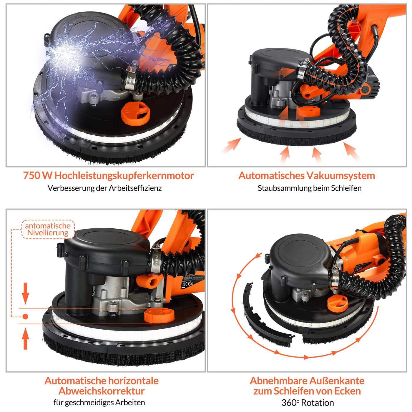 Gipsvægssliber 750W – Justerbar hastighed, LED-lys