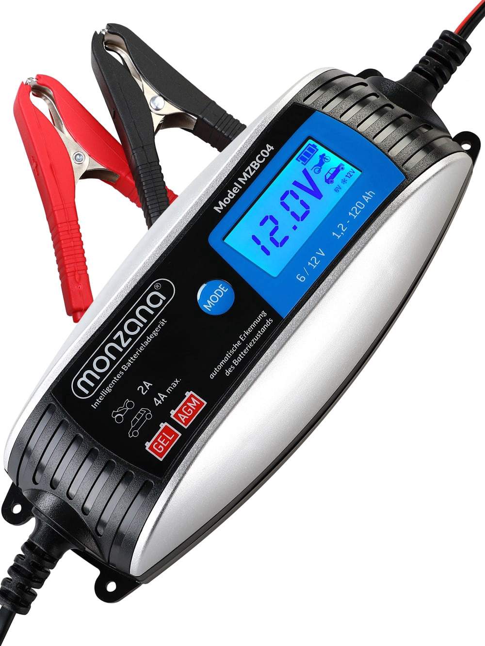 Automatisk 6V/12V bilbatterioplader – LCD-display, 7 trin