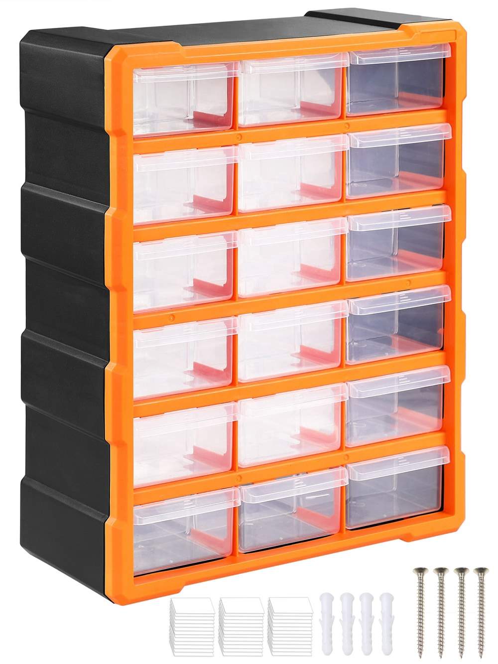 Smådelsorganisator – 18 skuffer, kan udvides, kan monteres på væggen