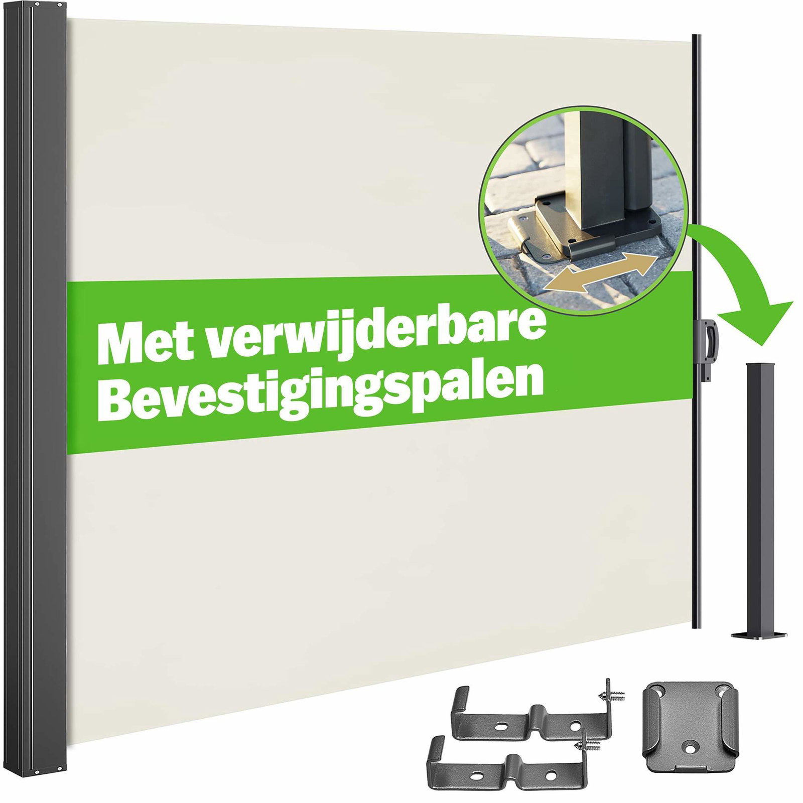 Cremefarvet sidemarkise 18x3m – Justerbar privatliv og solskærm