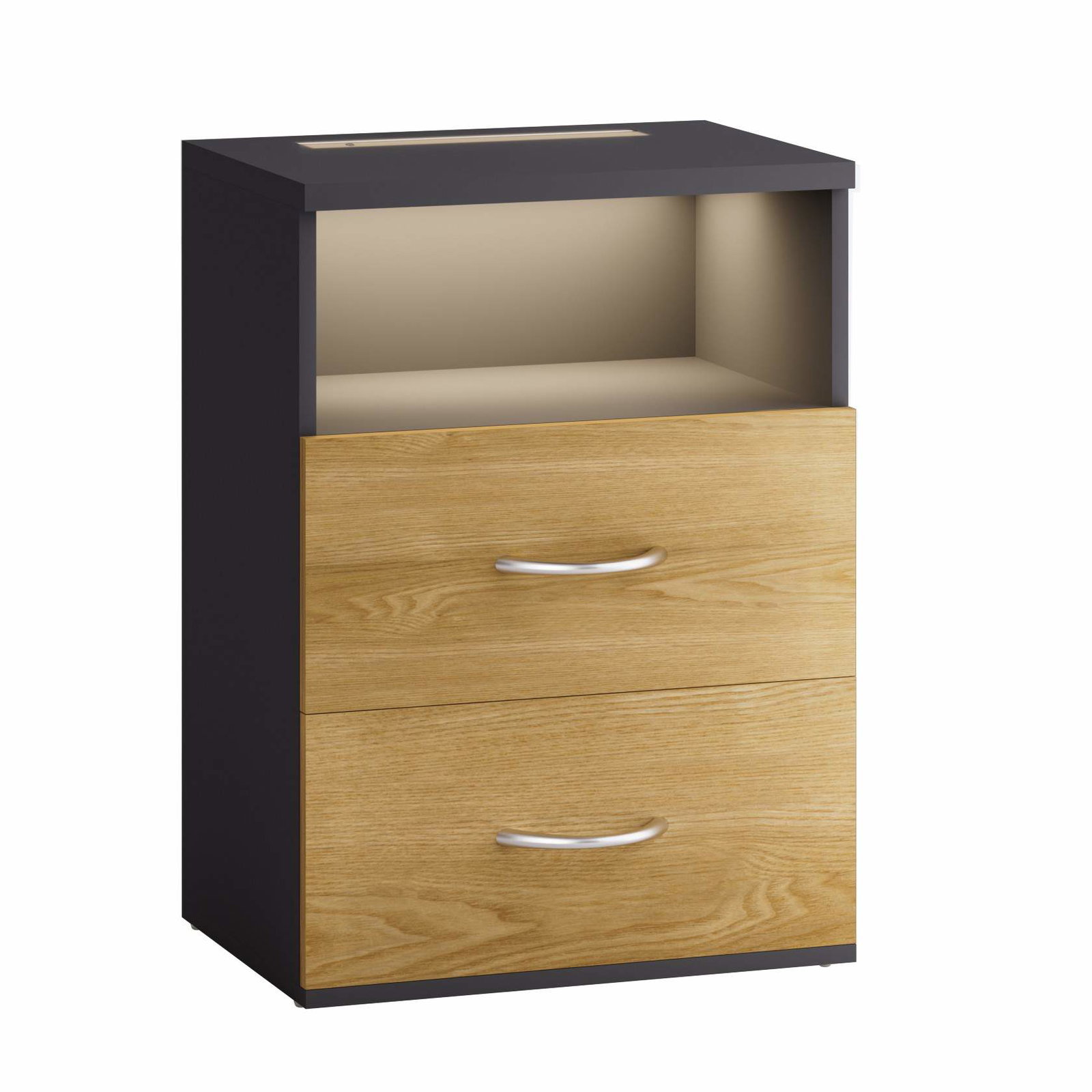 Natbord med LED-belysning, touch-betjening, 2 skuffer