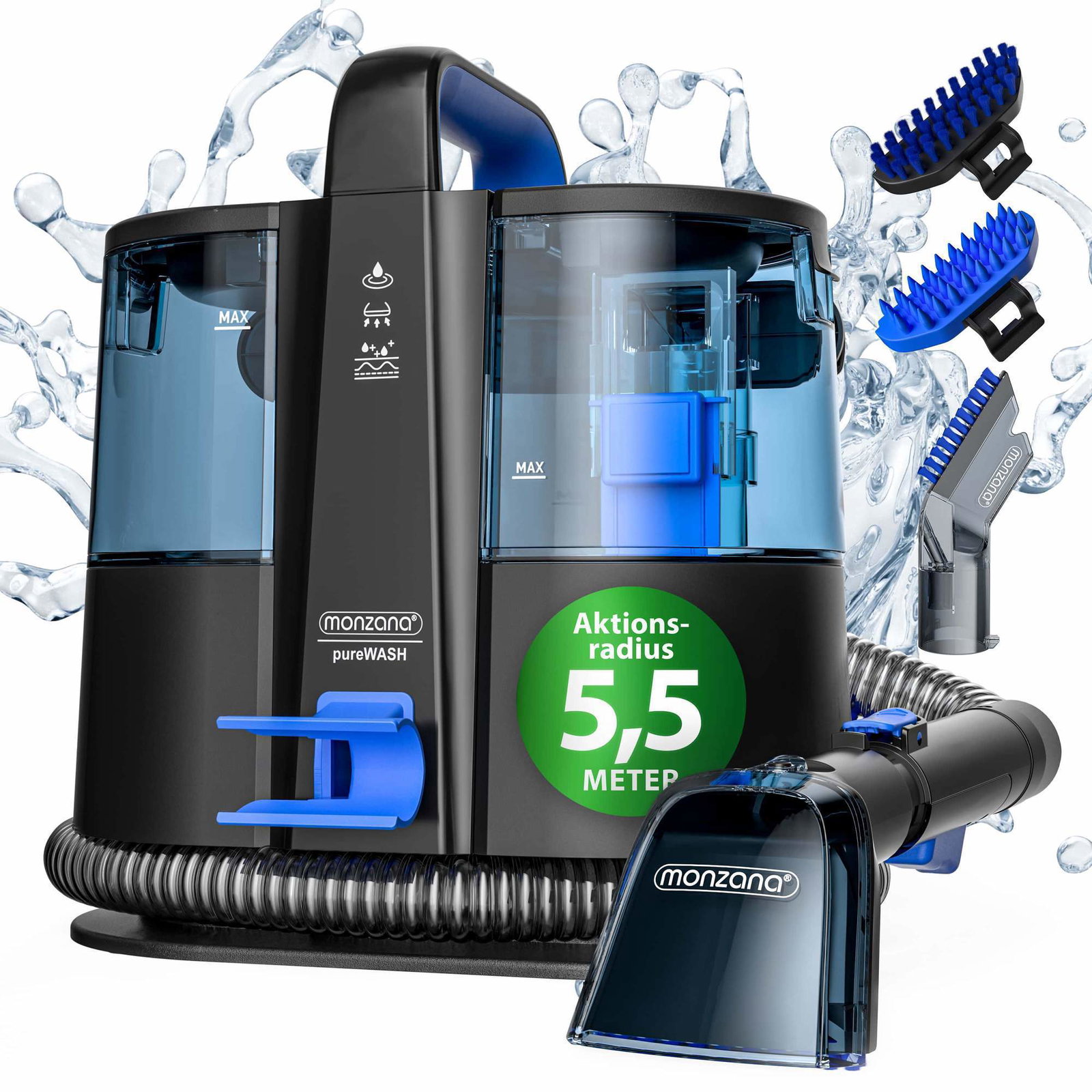 Tæppe- og møbelvaskemaskine, 400W dybderens, 1,5L tank