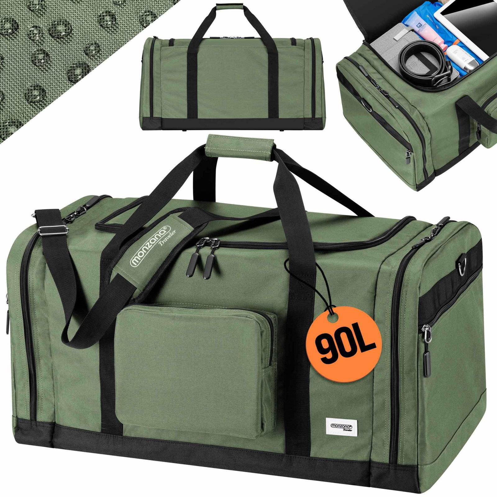 Grøn 90L rejsetaske – Rummelig med flere rum