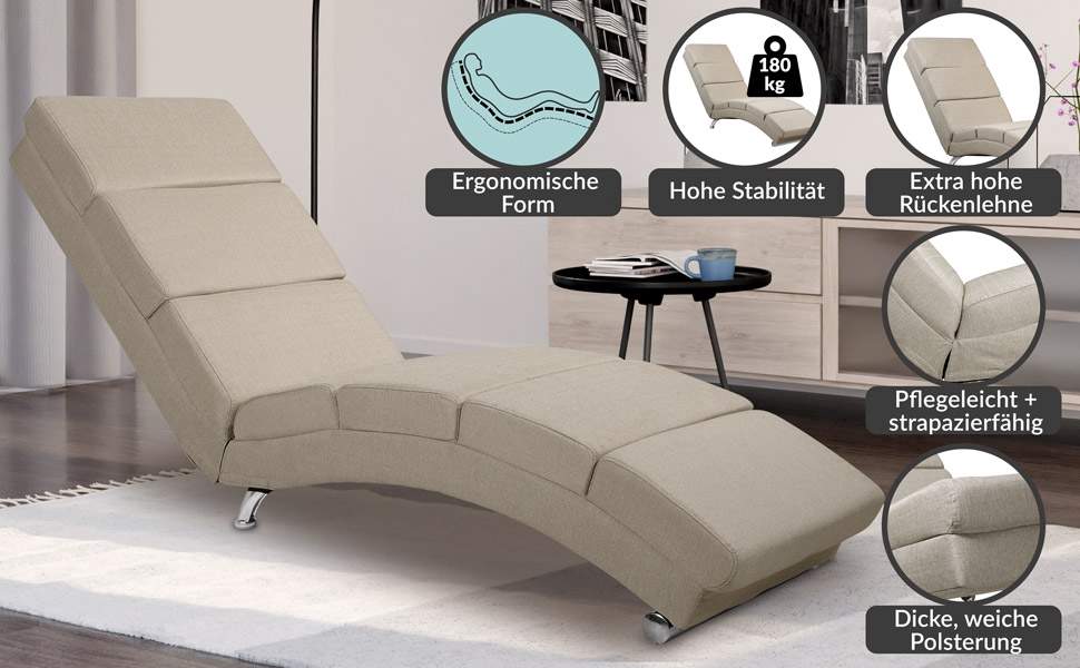 Chaiselong Cremefarvet – Ergonomisk, Høj Ryg, 180 kg Kapacitet