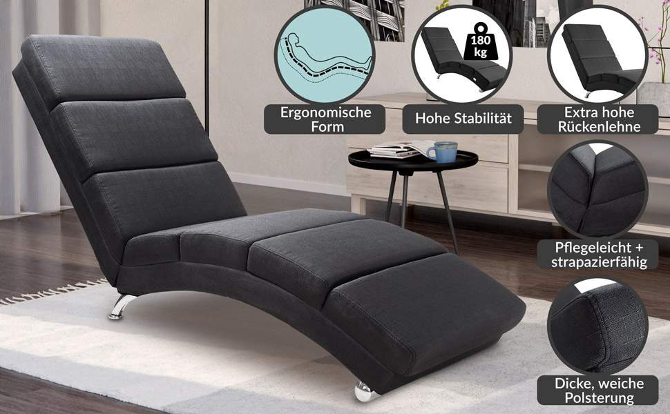Chaiselong med ergonomisk høj ryg – Antracit stof