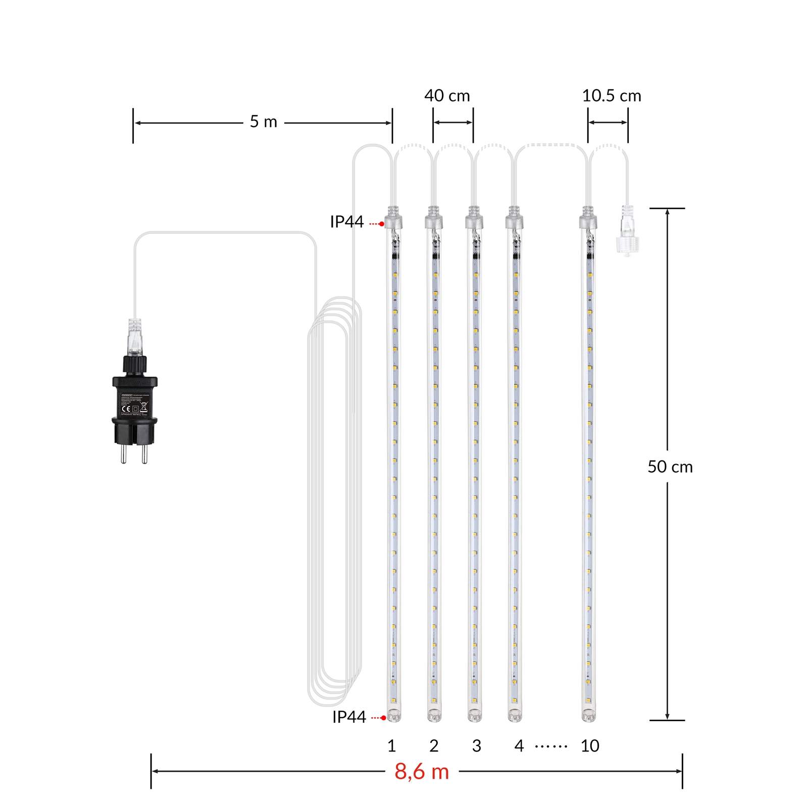 Blå LED julelys – 6,6 m, udendørs, IP44-klassificeret