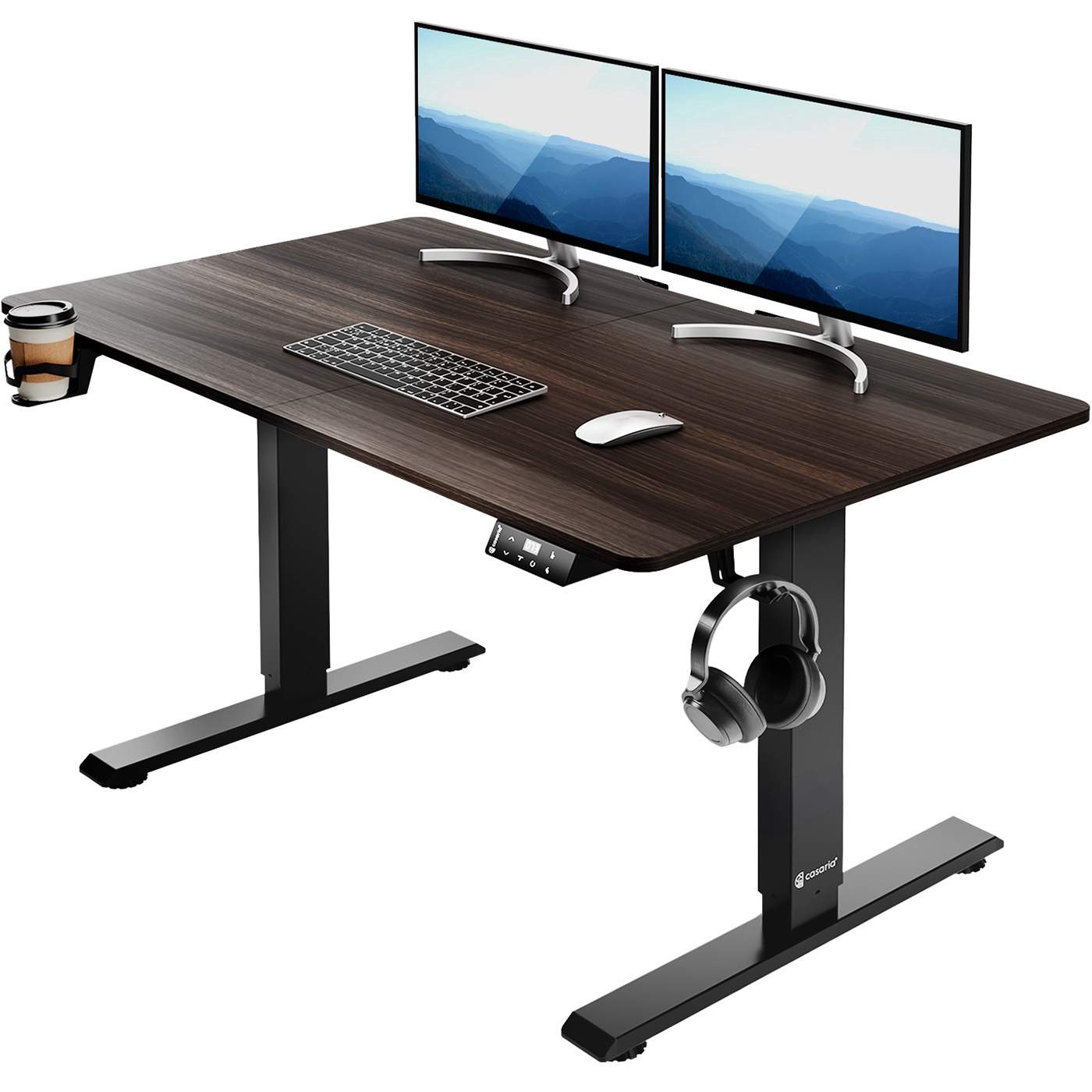 Ställbart skrivbord, brunt, 110x60 cm, tyst motor | Hem & Hobby | Pryloteket