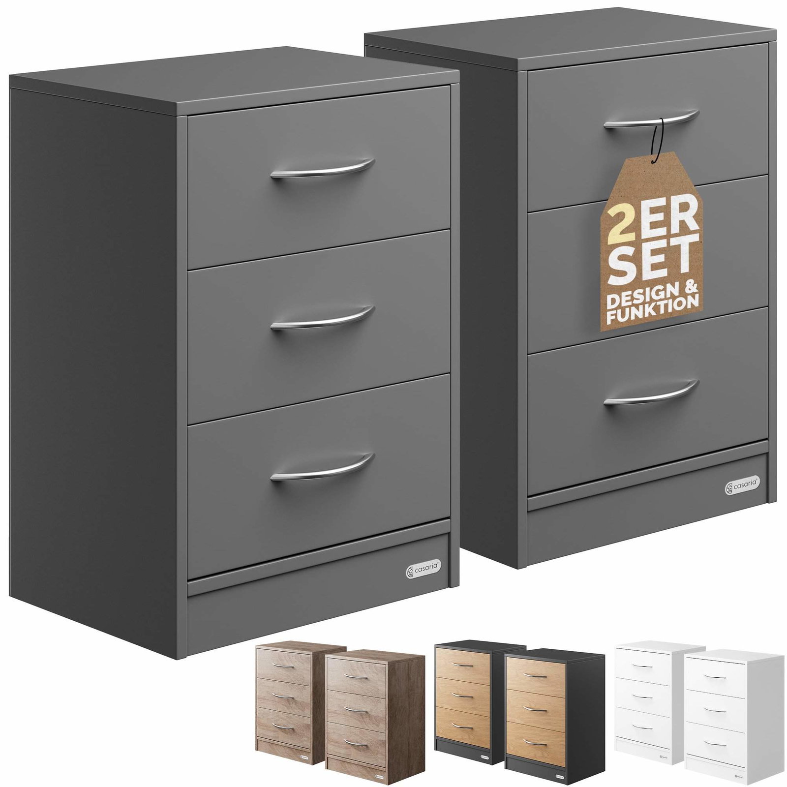 Sängbord, set om 2 med lådor – 54x39x28cm MDF | Hem & Hobby | Pryloteket