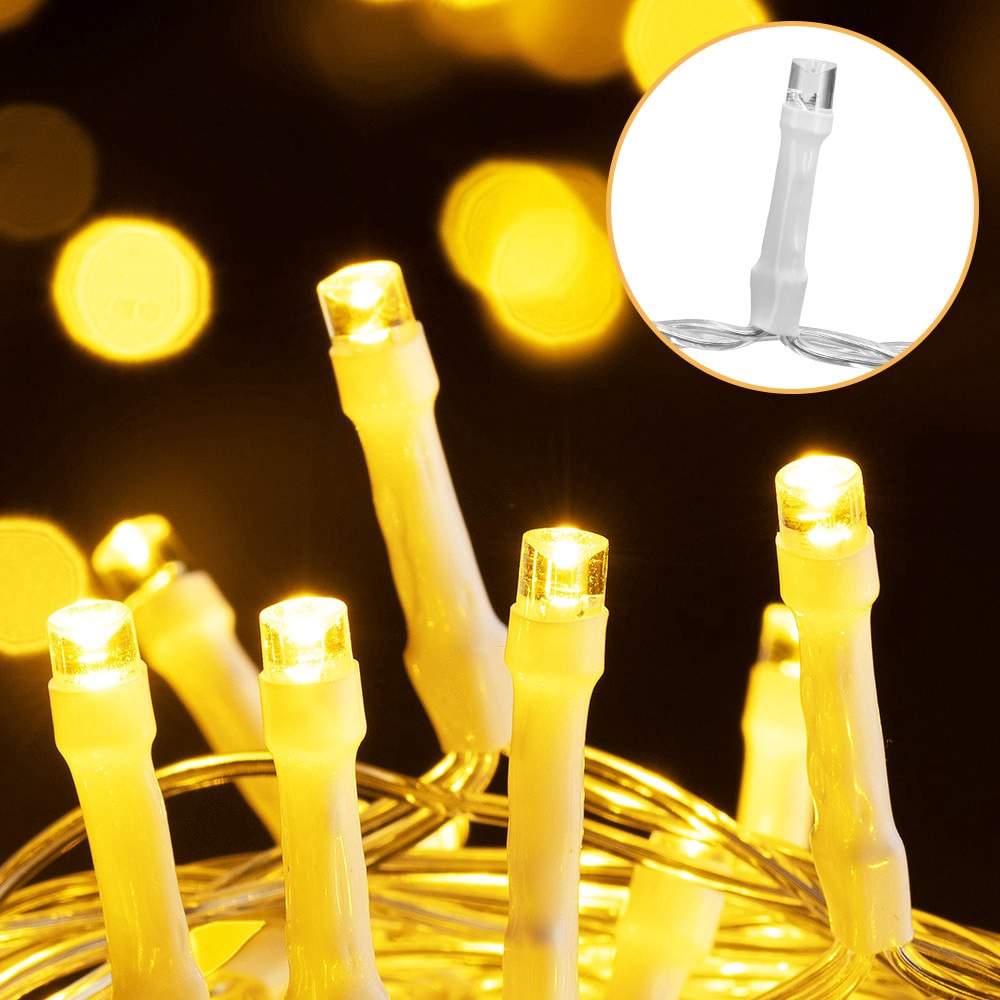 Julelyskæde, 60m varm hvid, fjernbetjening