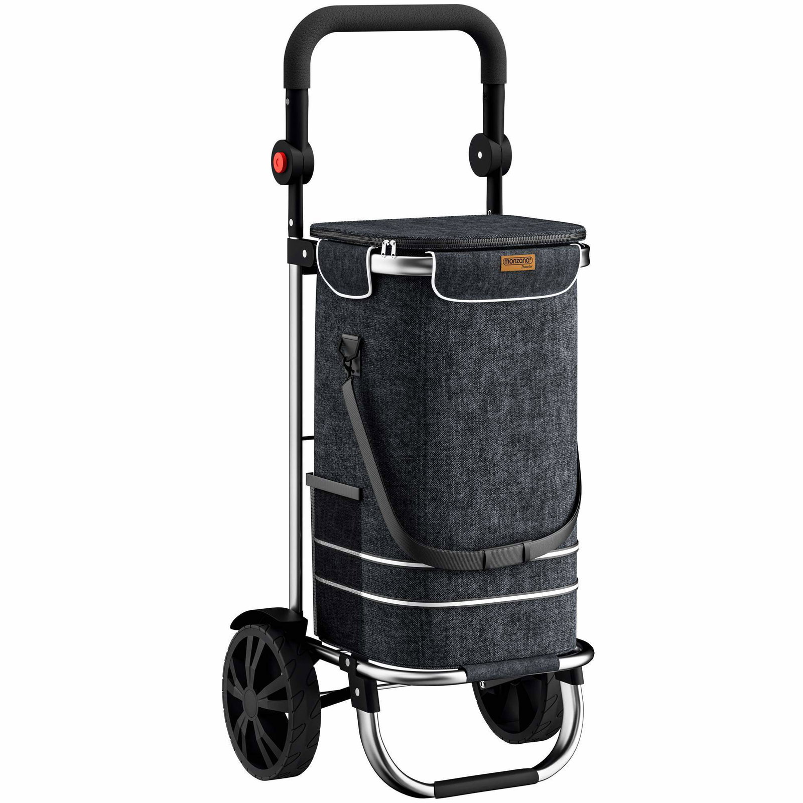 Sort indkøbsvogn med køletaske, 56L, sammenklappelig og robust