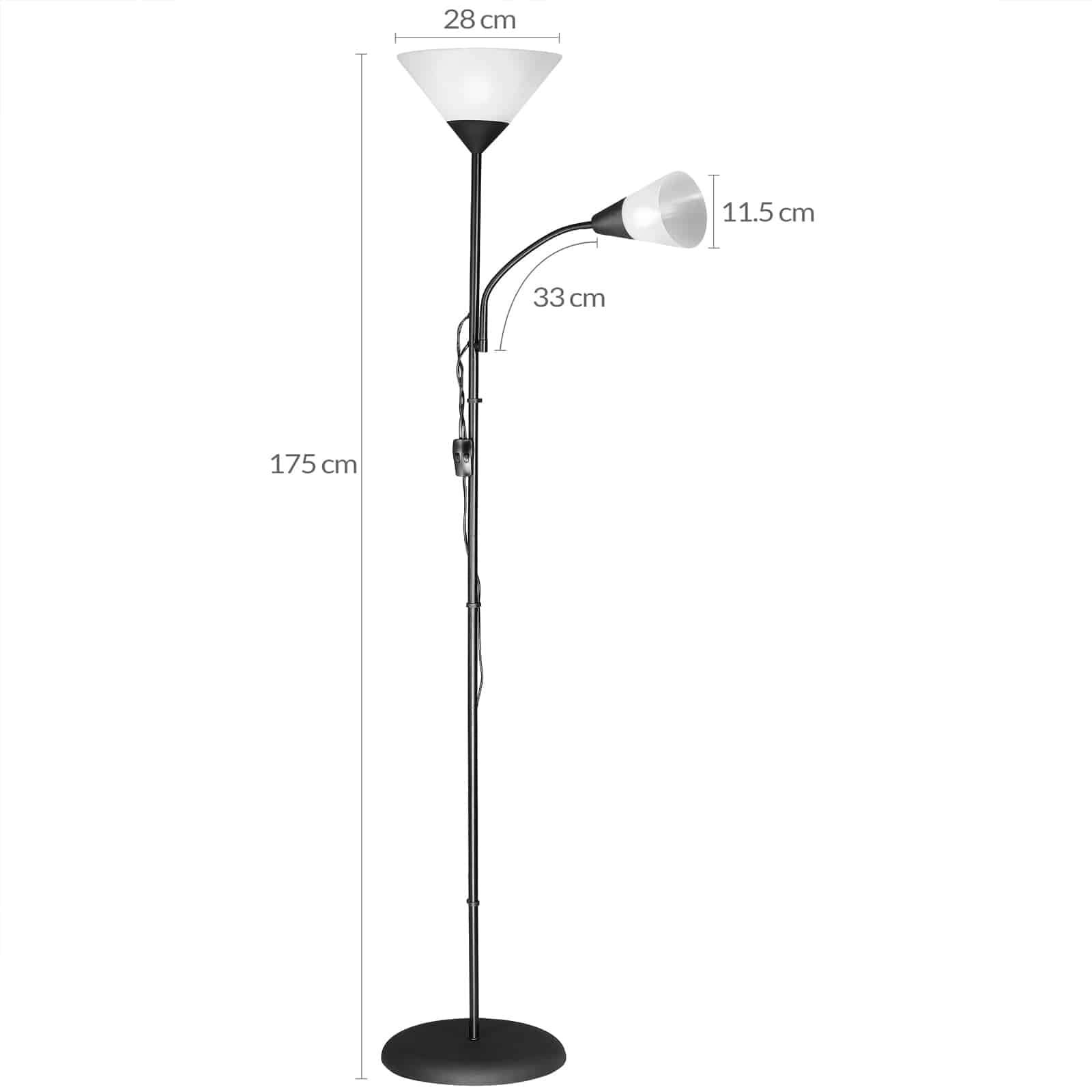 Gulvlampe med justerbar læsearm – sort, 175x28cm