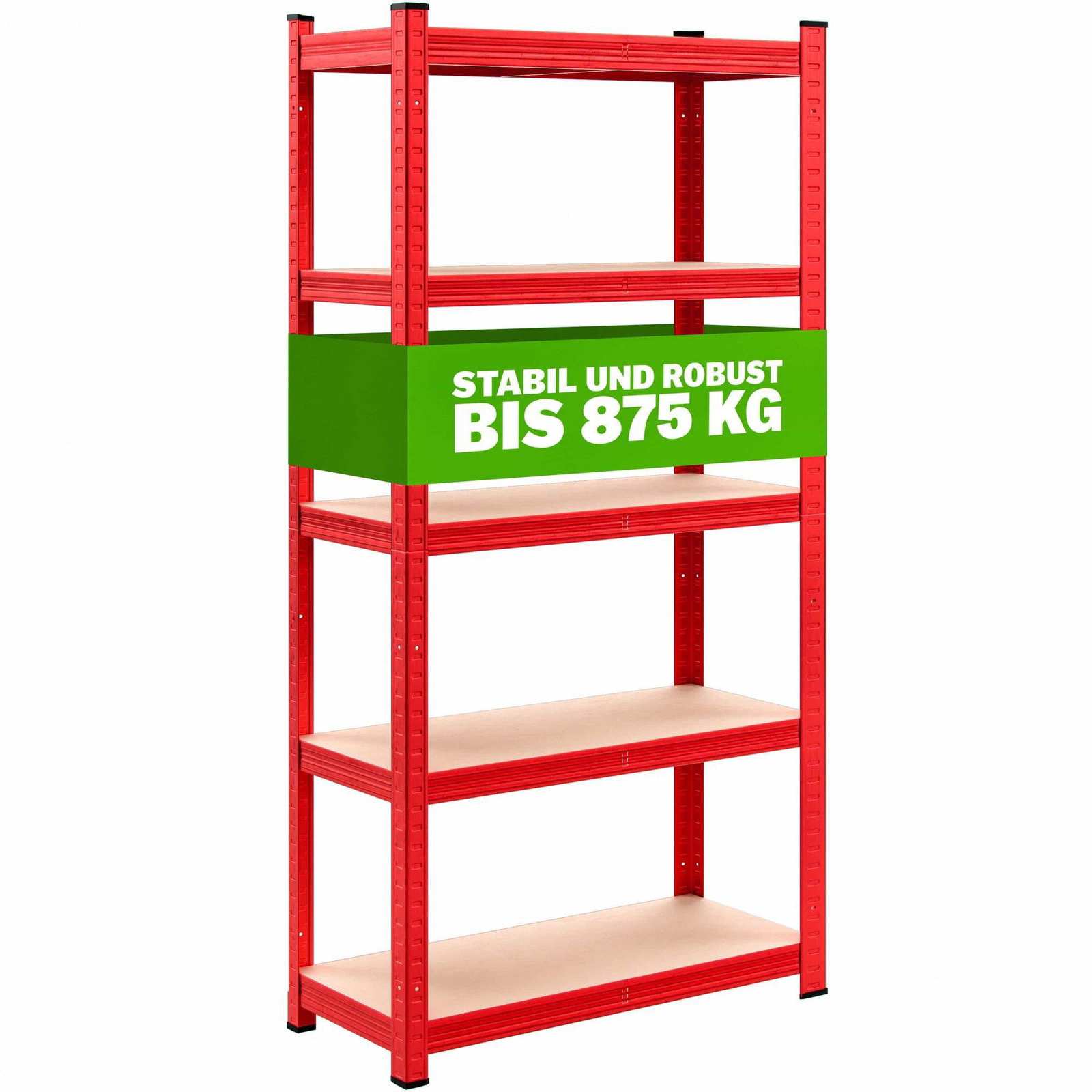 Robuste røde reoler 180x90x40cm – 875kg kapacitet