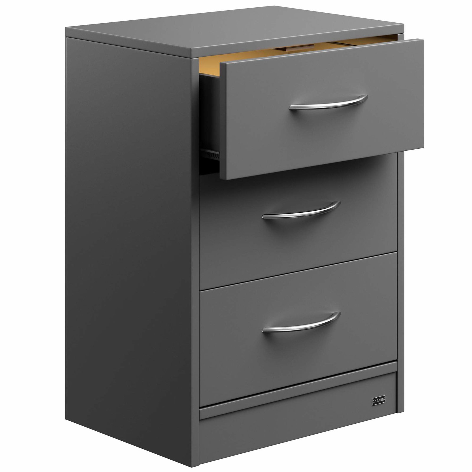 Antracit sengebord med LED-lys – 3 skuffer, 54 cm