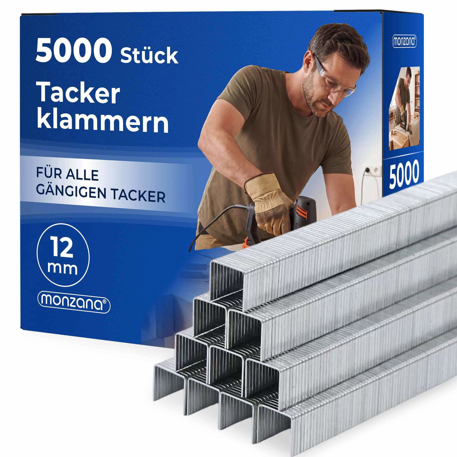 Hæfteklammer i galvaniseret stål, 5000 stk., 12x5,8 mm, korrosionsbestandige