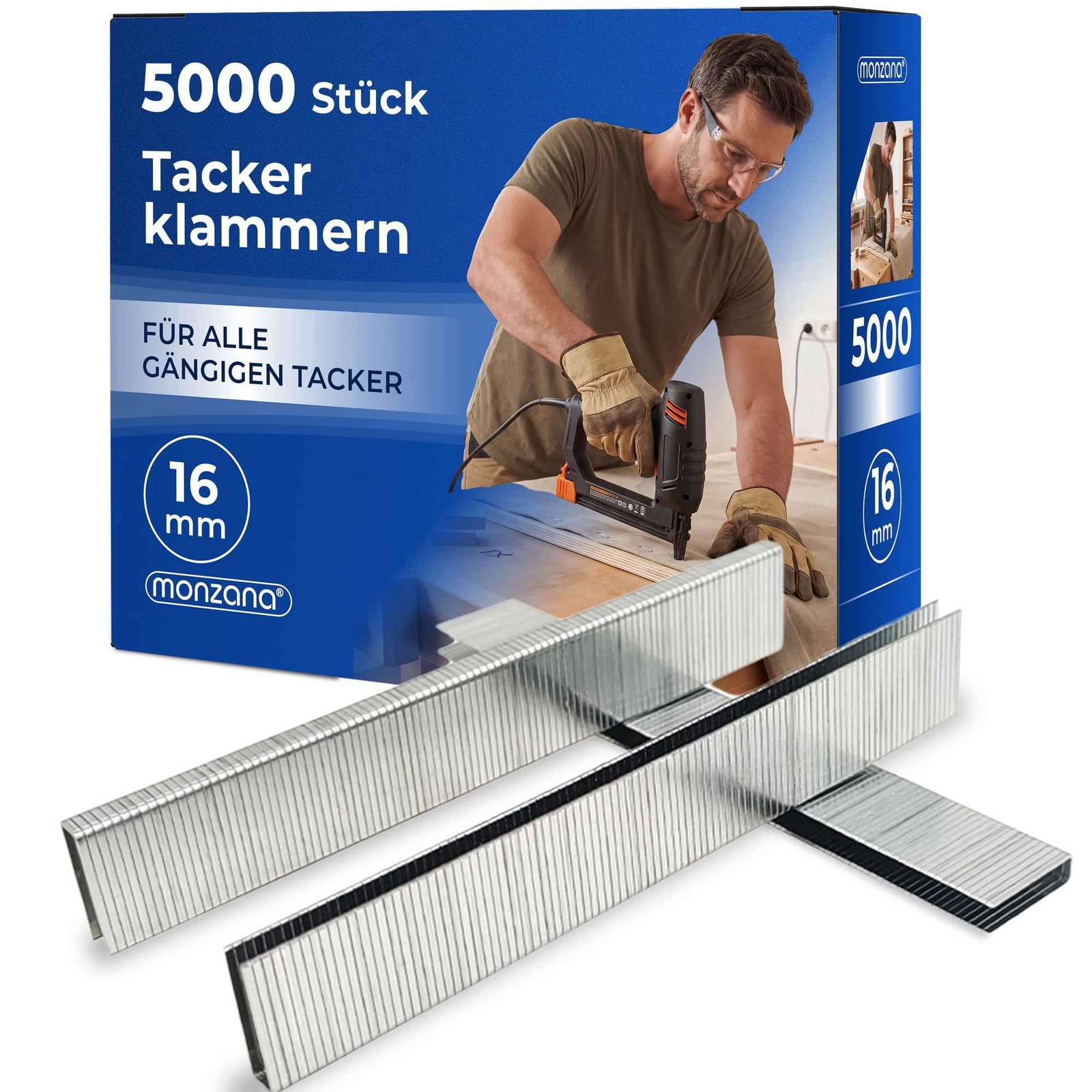 Hæfteklammer i galvaniseret stål, 5000 stk., 16x5,8 mm, korrosionsbestandige