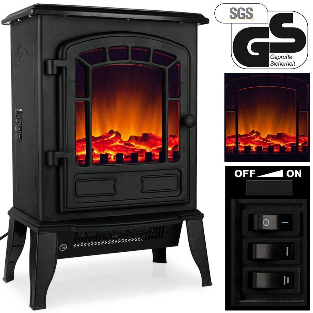 Elektrisk pejs sort 2000W – Realistisk flamme og varmelegeme