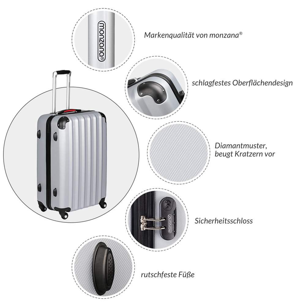 Sølvfarvet hård kuffert 90L – Let og holdbar