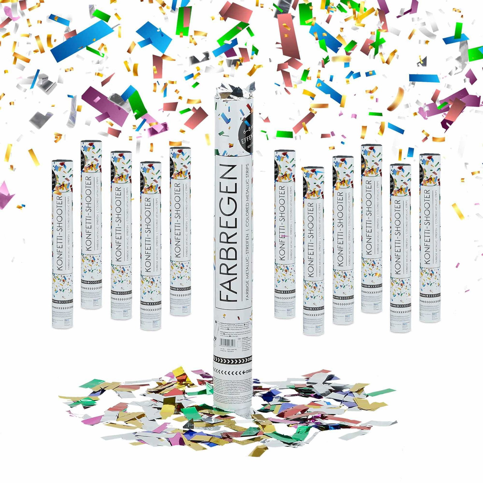 sæt med 12 Party Poppers "Colour Rain" 40 cm