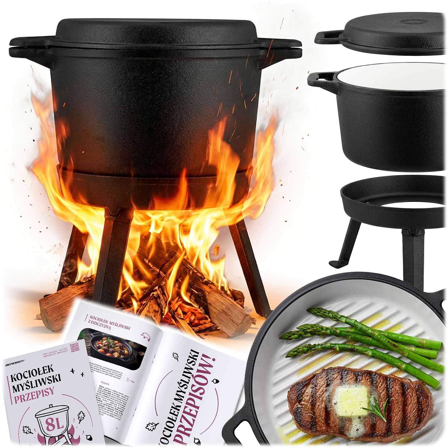 Emaljeret støbejernsgryde 8L med grillpande