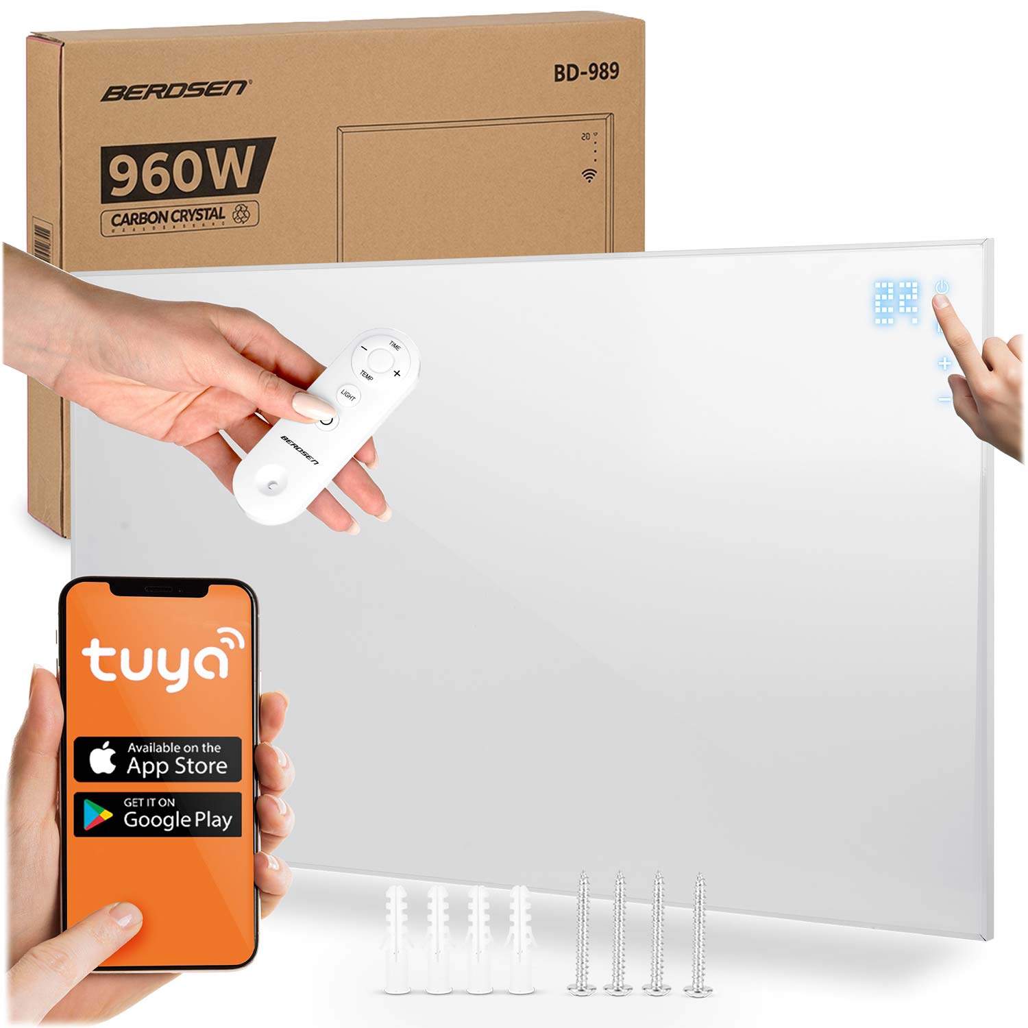 Infrarød varmeovn 960W – Fjernbetjening og WiFi-appstyring