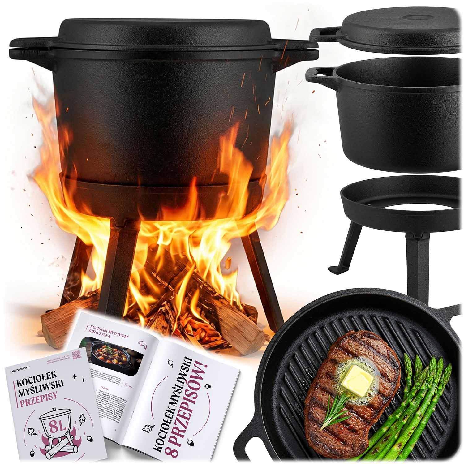 Støbejerns hollandsk ovn 8L med grillpande
