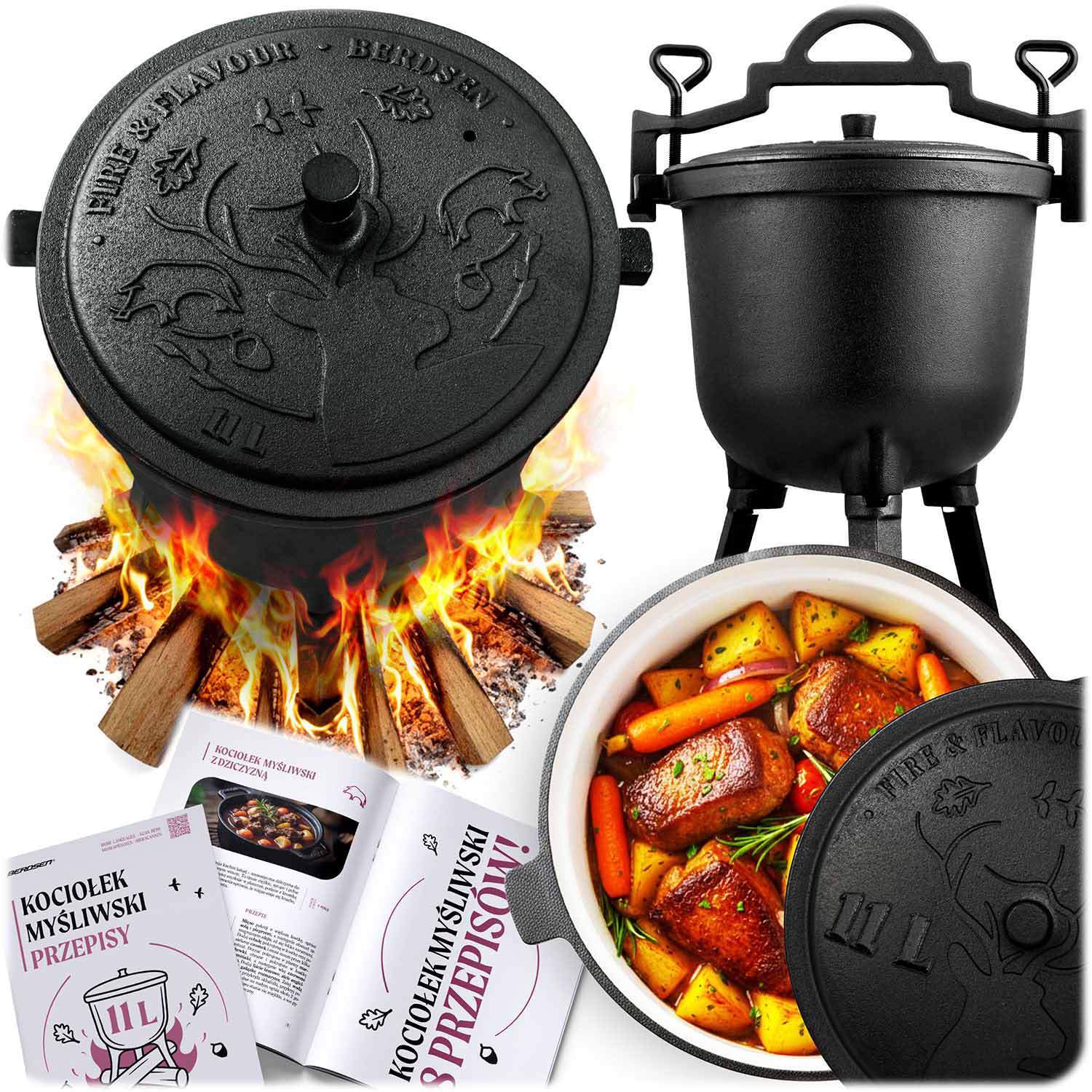 11L emaljeret støbejernsgryde til madlavning på bål