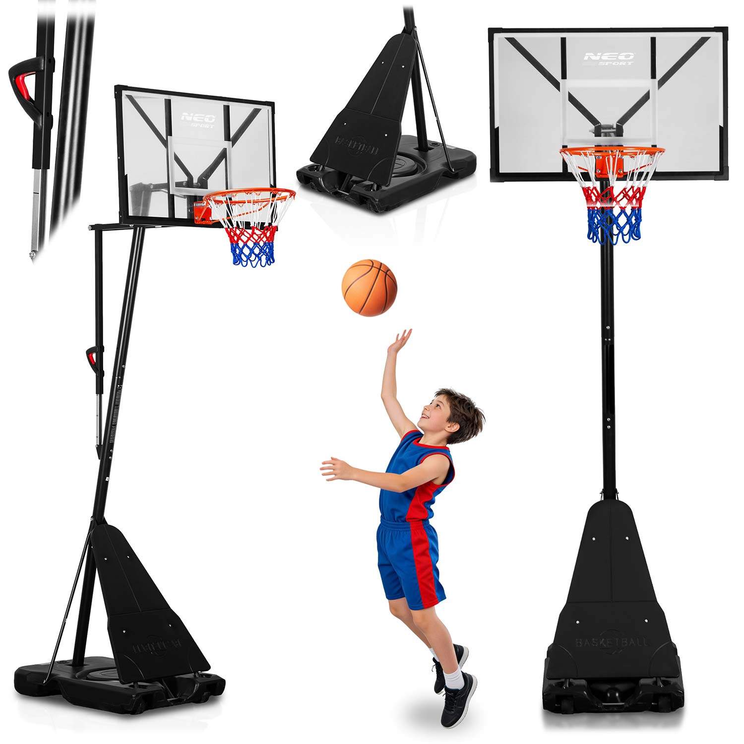 Justerbar basketballkurv 160-305 cm, stabil, stor, Neo-Sport NS-284
