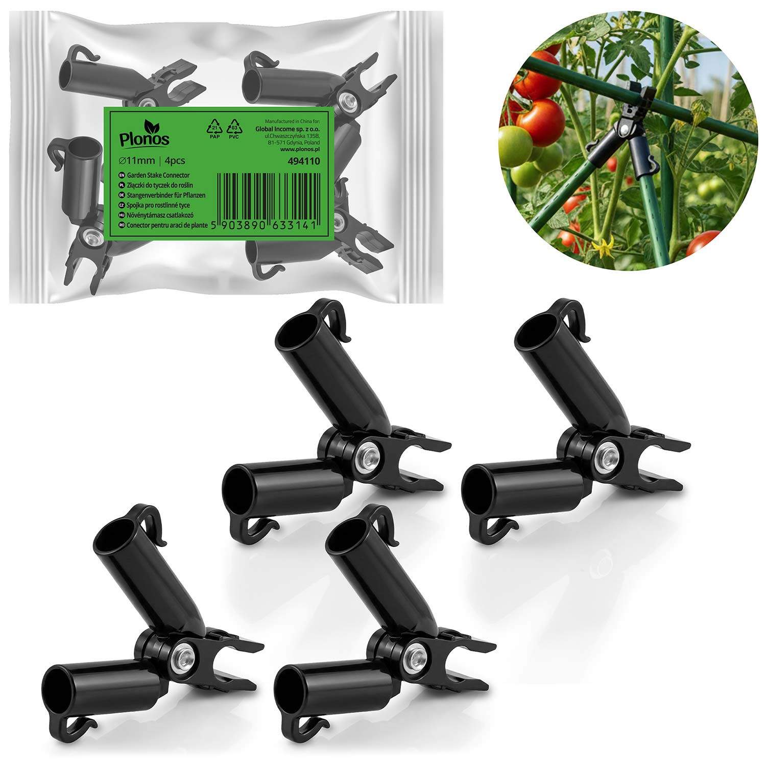 Plantepindsforbindelser 11 mm type A, sorte, 4-pak