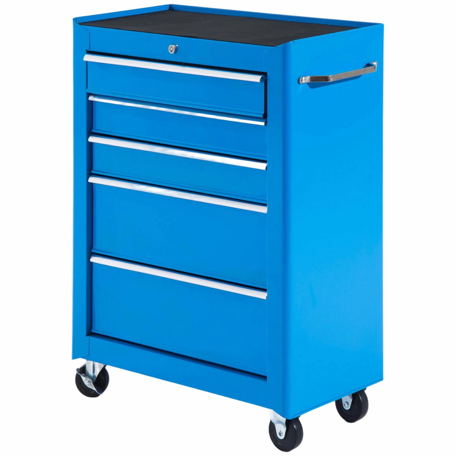 Værktøjsskab med rulle – 5 skuffer, stål, blå
