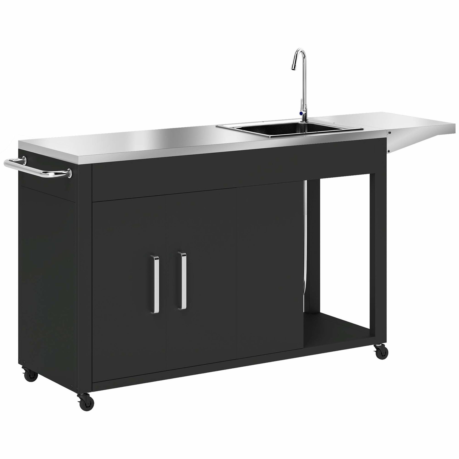 Grillvagn med diskho, förvaring och hjul – svart rostfritt stål | Hem & Hobby | Pryloteket