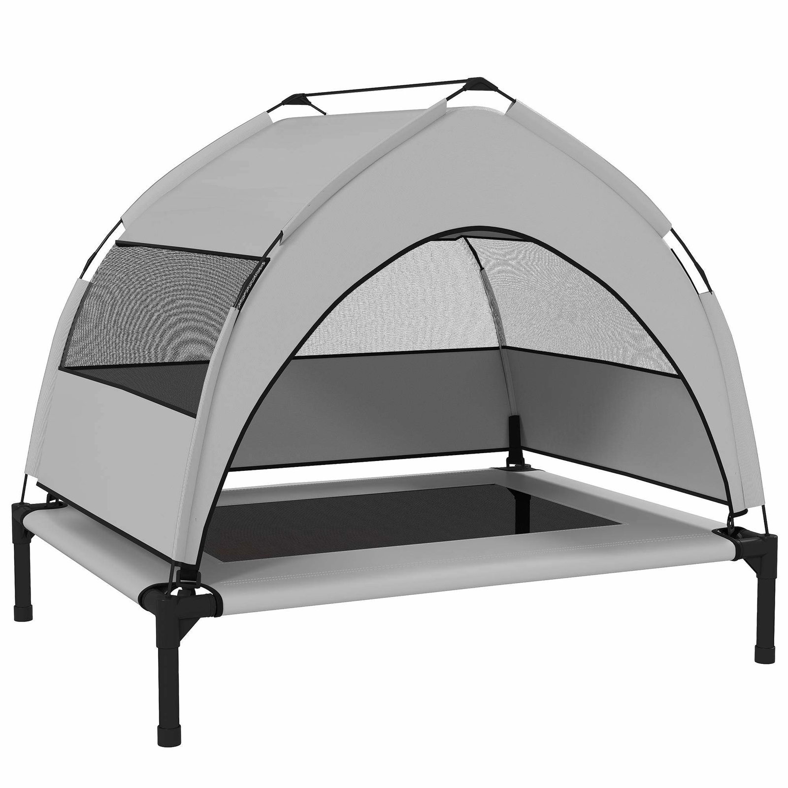 Forhøjet udendørs hundeseng med baldakin, stålramme, 76x61x70cm