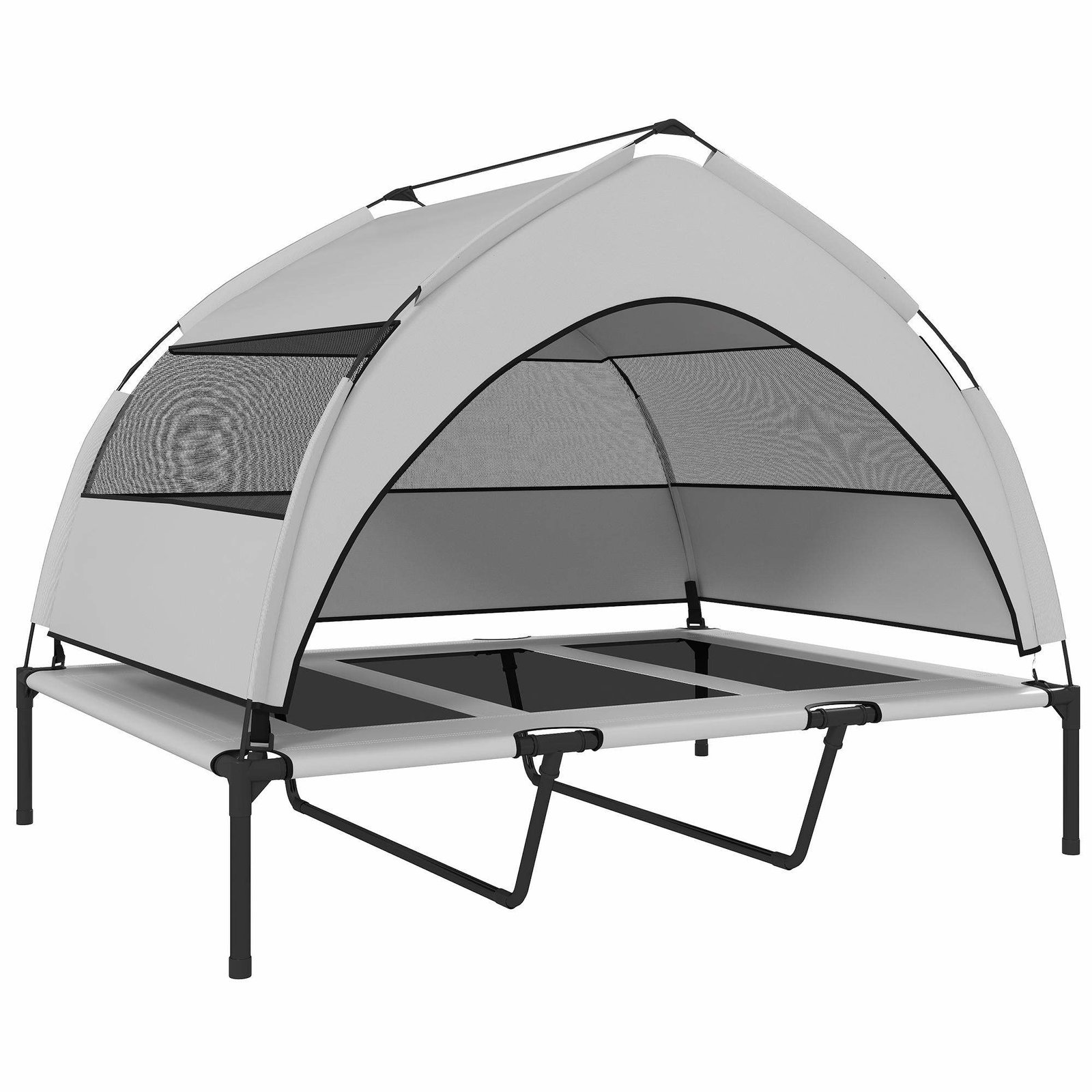 Udendørs hævet hundeseng med baldakin – XL, stålramme