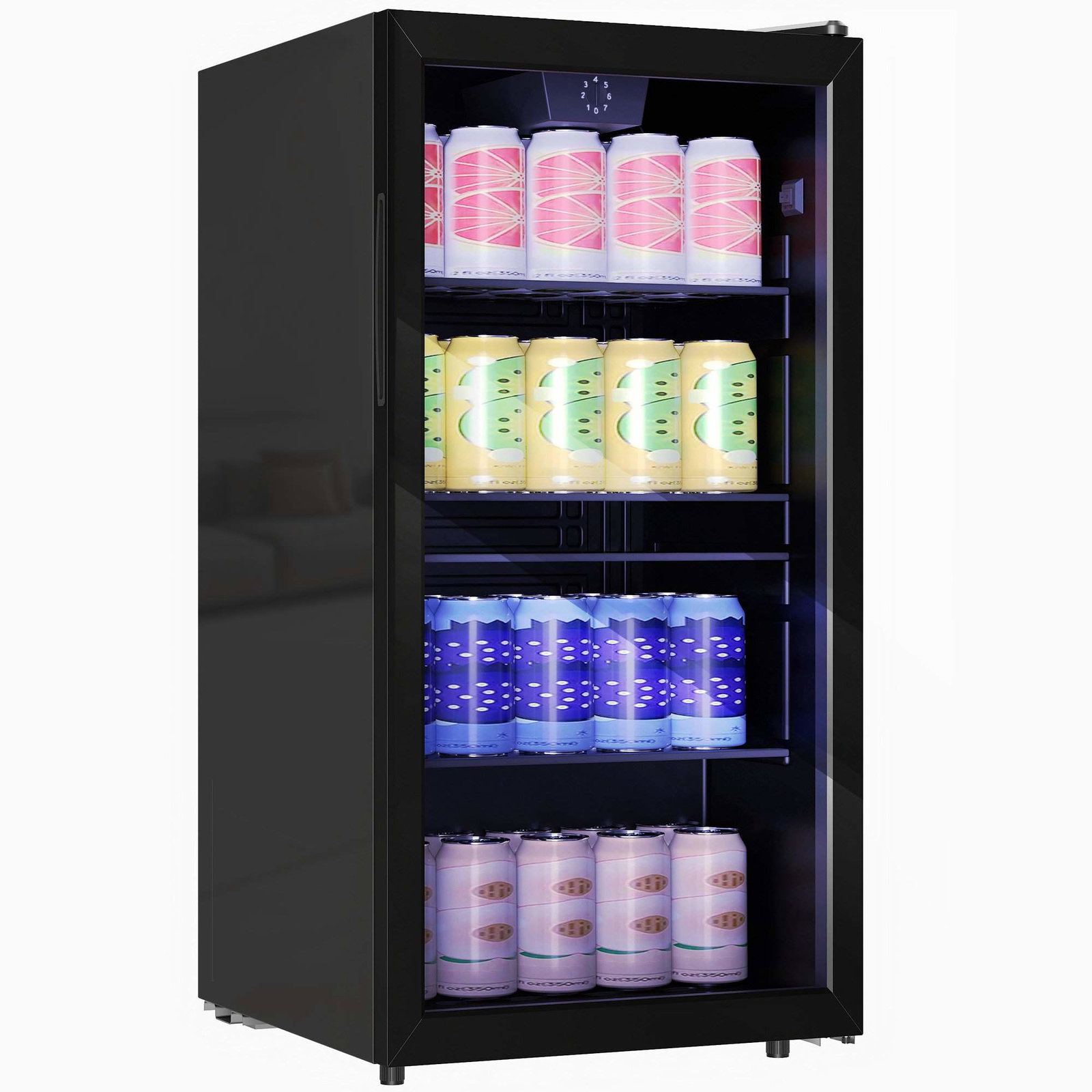 Minikøleskab 93L – Glaslåge, justerbare hylder, LED