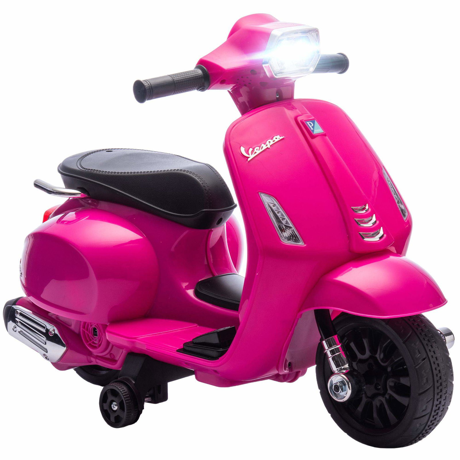 Børne lyserød elektrisk Vespa med støttehjul, 6V