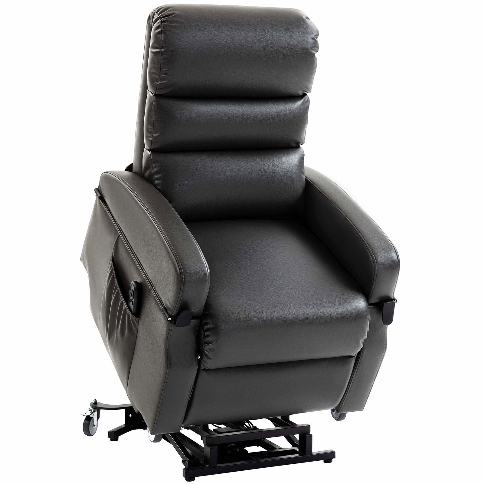 Elektrisk lænestol med lift, fjernbetjening og fodstøtte - mørkegrå