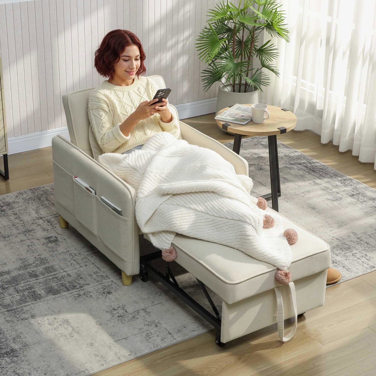 Konvertibel 3-i-1 sovesofa, bredt sæde, beige