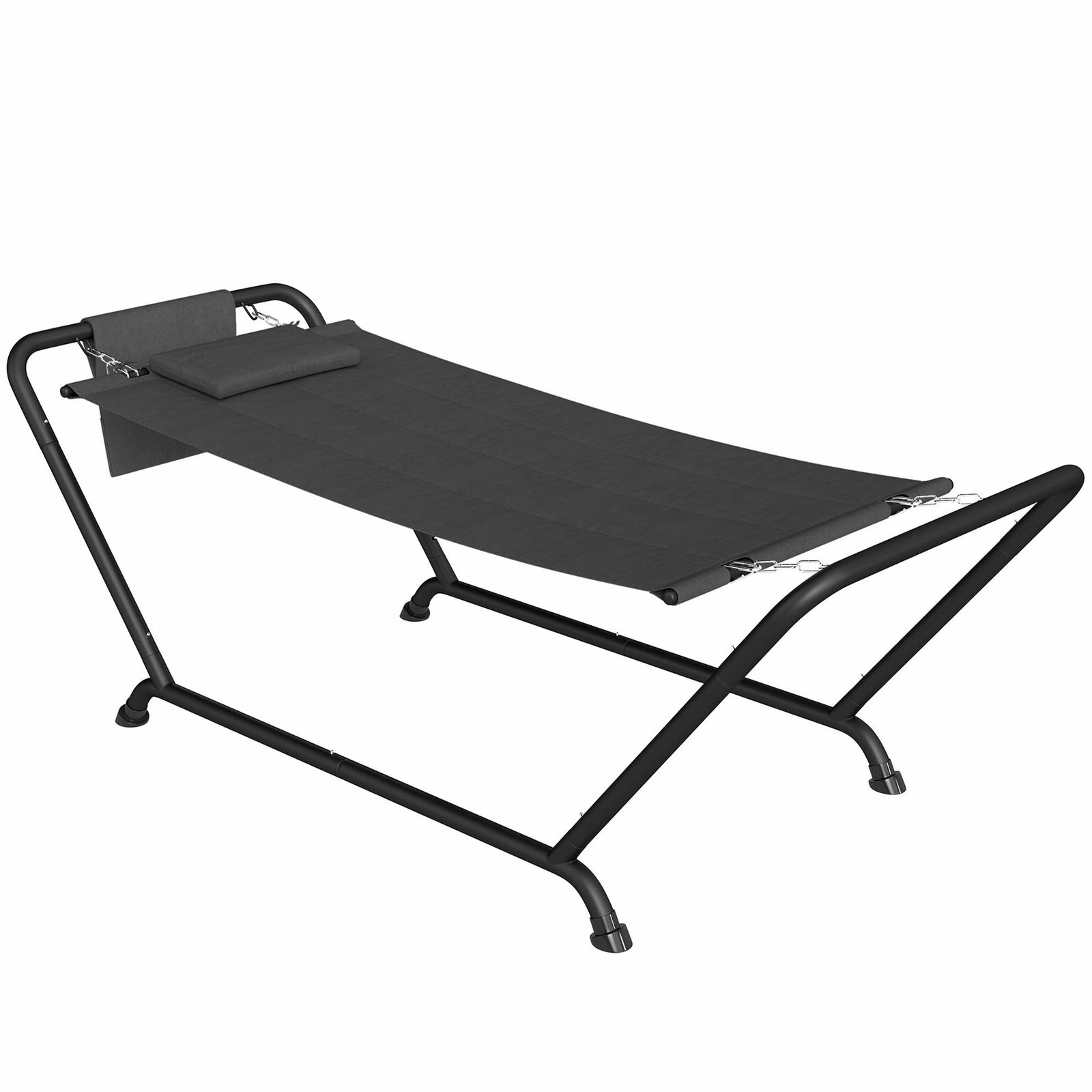 Hængekøje med stativ, 237 x 90 cm, sidelomme og nakkestøtte