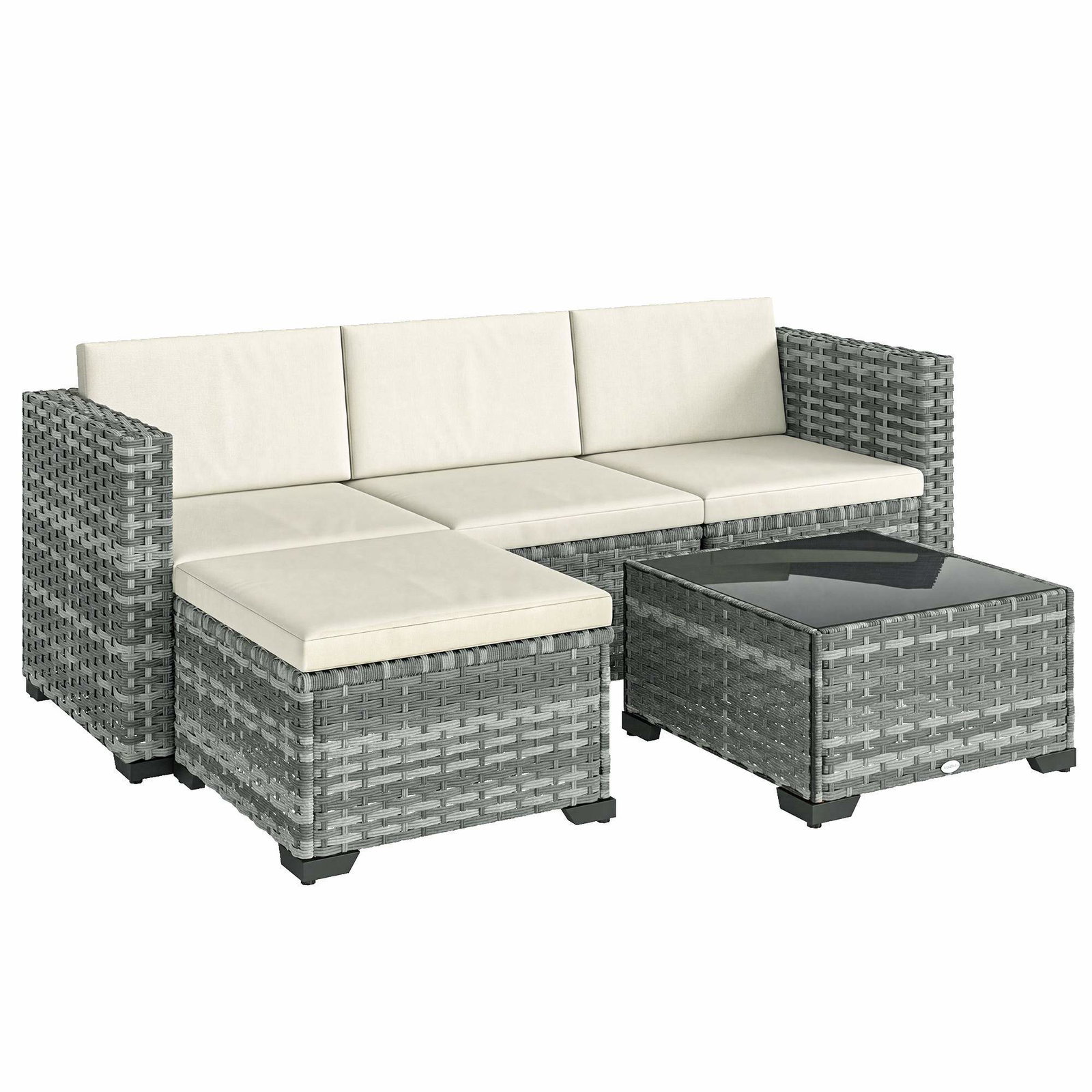 5-delt polyrattan havemøbelsæt – sofa, fodskammel, bord