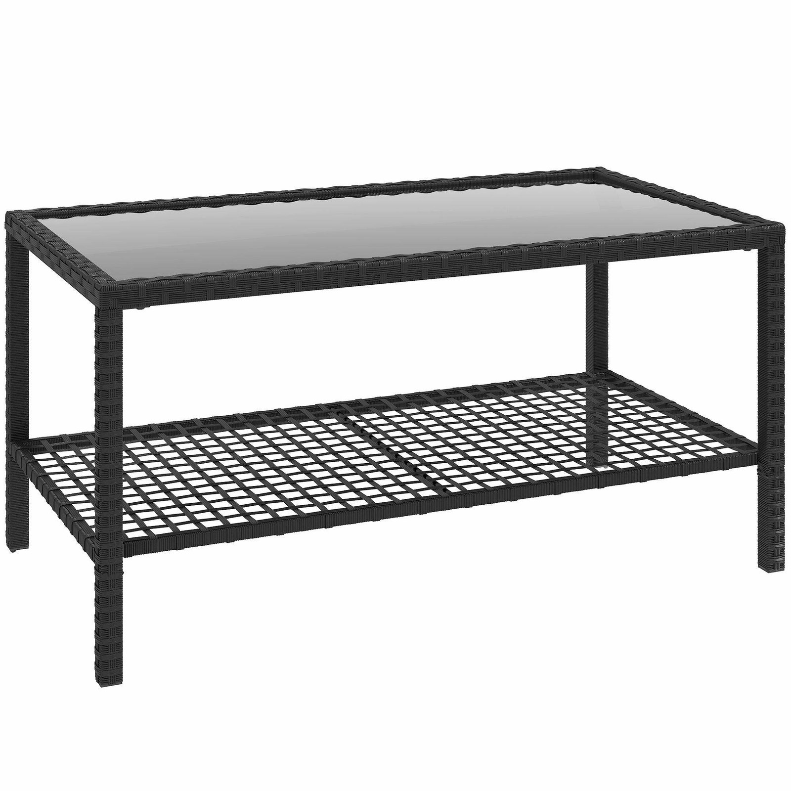 Rattan sofabord – 2-lags udendørs med glasplade
