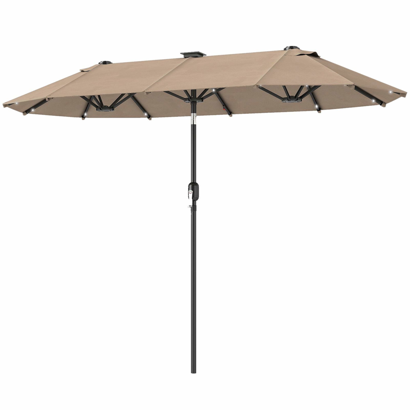 Khaki dobbelt parasol 292x150 cm med LED og håndsving