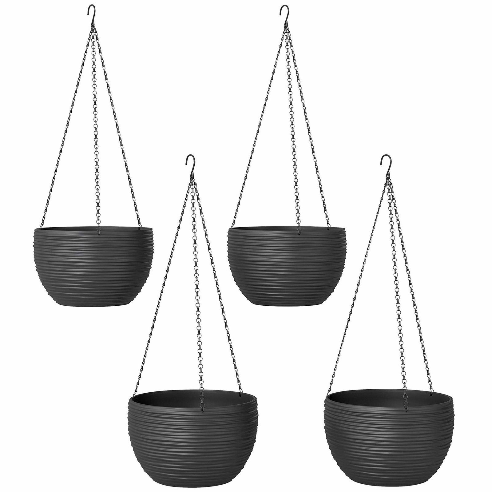Hængende selvvandende plantekasser, 4-pak, sort