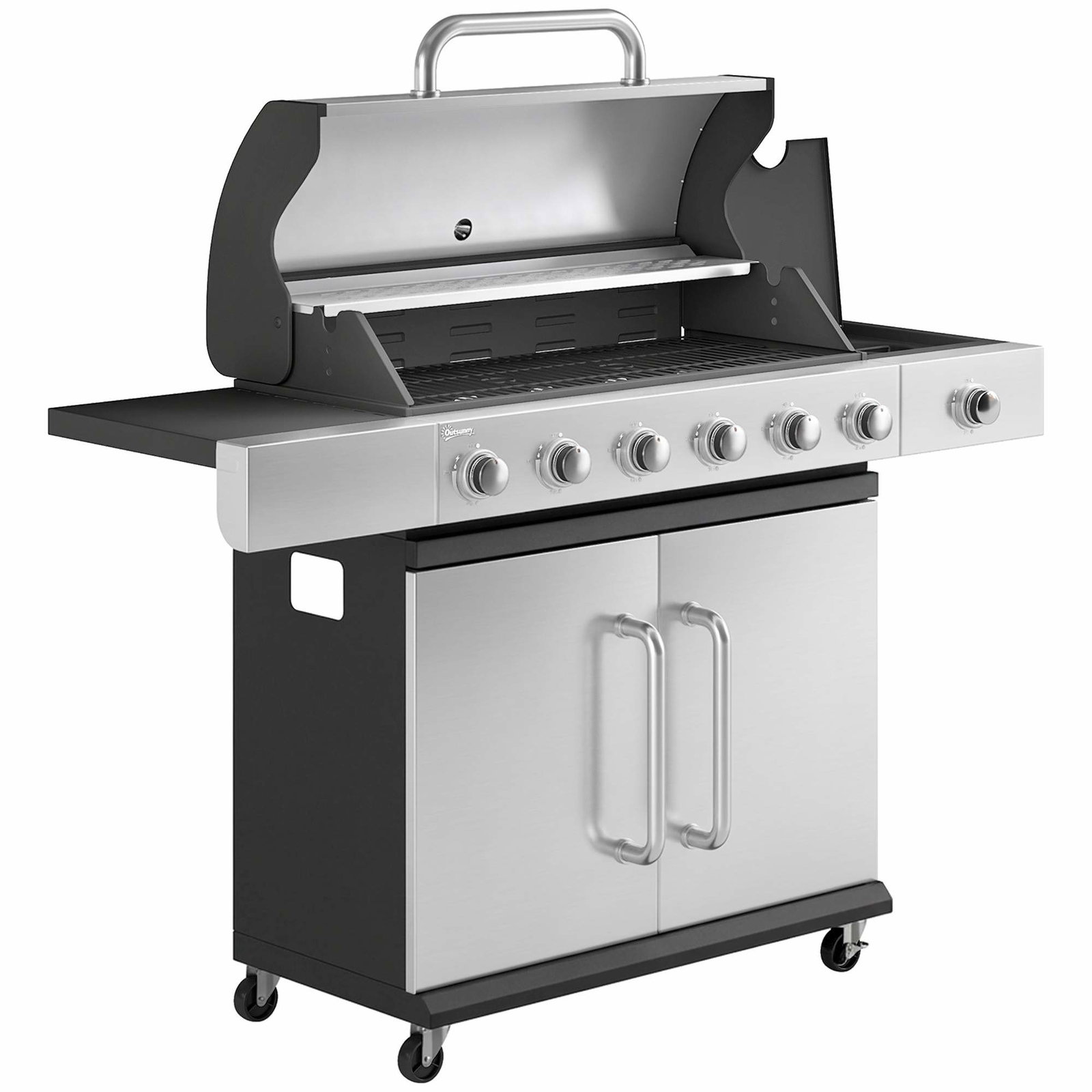 Gasgrill 18,6 kW, 6+1 brændere, rustfri stålgrill