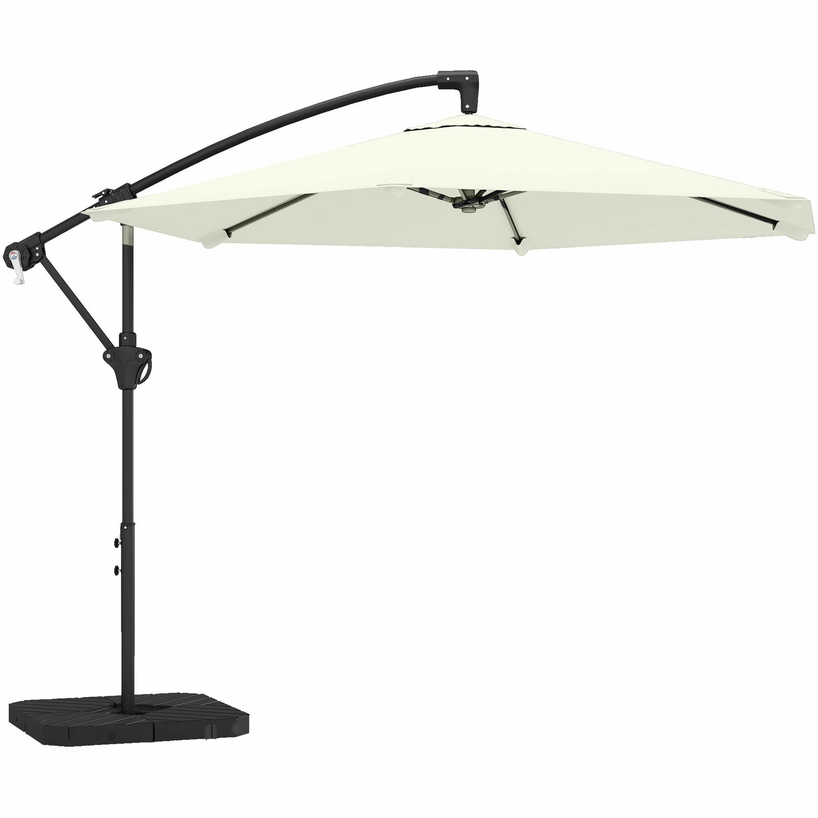 Stor cremefarvet parasol, 300 cm – Låsbar håndsving og fod