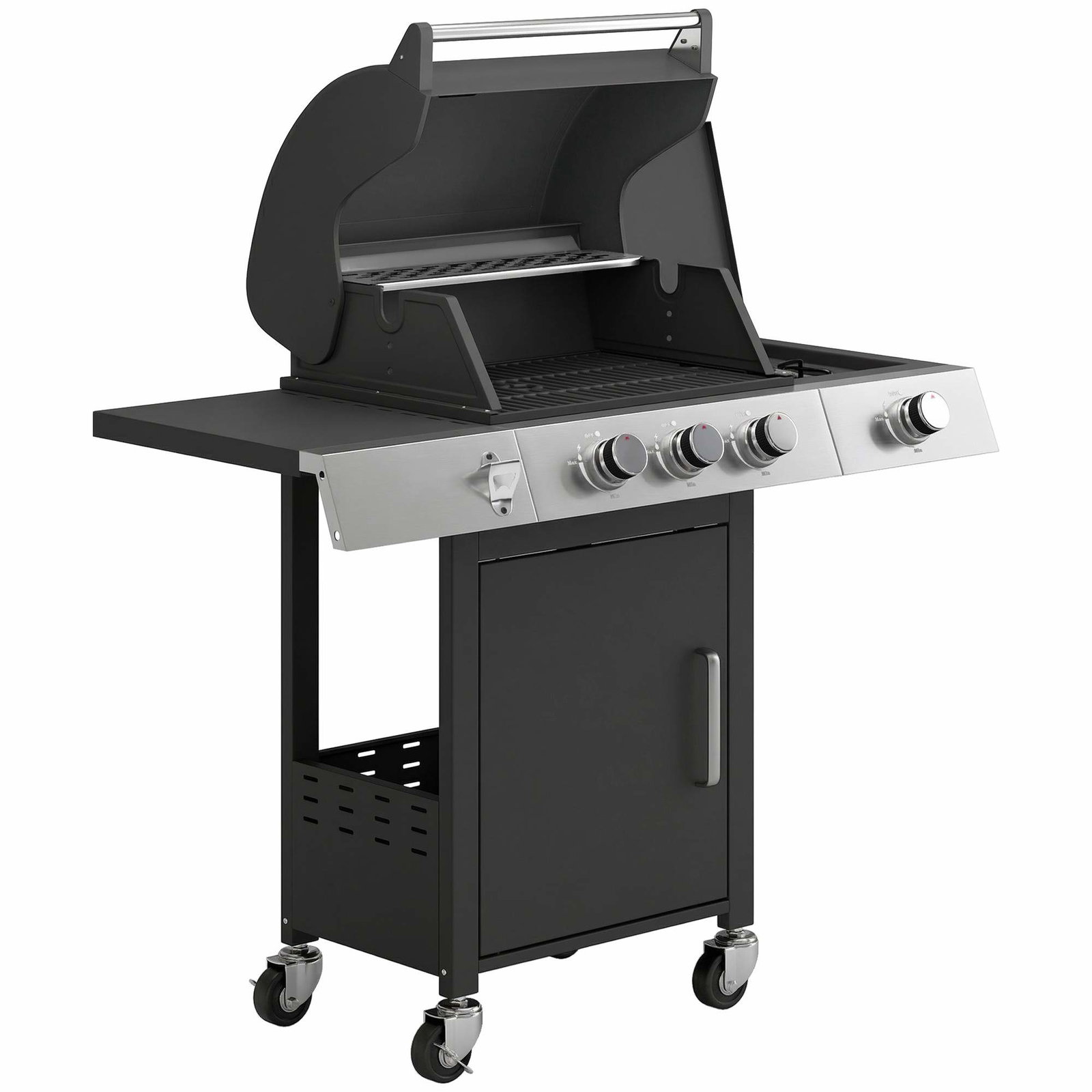 Gasgrill 10,5 kW – 3+1 brændere, sidebrænder, støbejernsrist